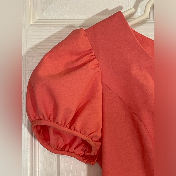 Custom-made Bright Coral Dress Puffy Sleeves Back Zipper 🪸 - Picture 5 of 8